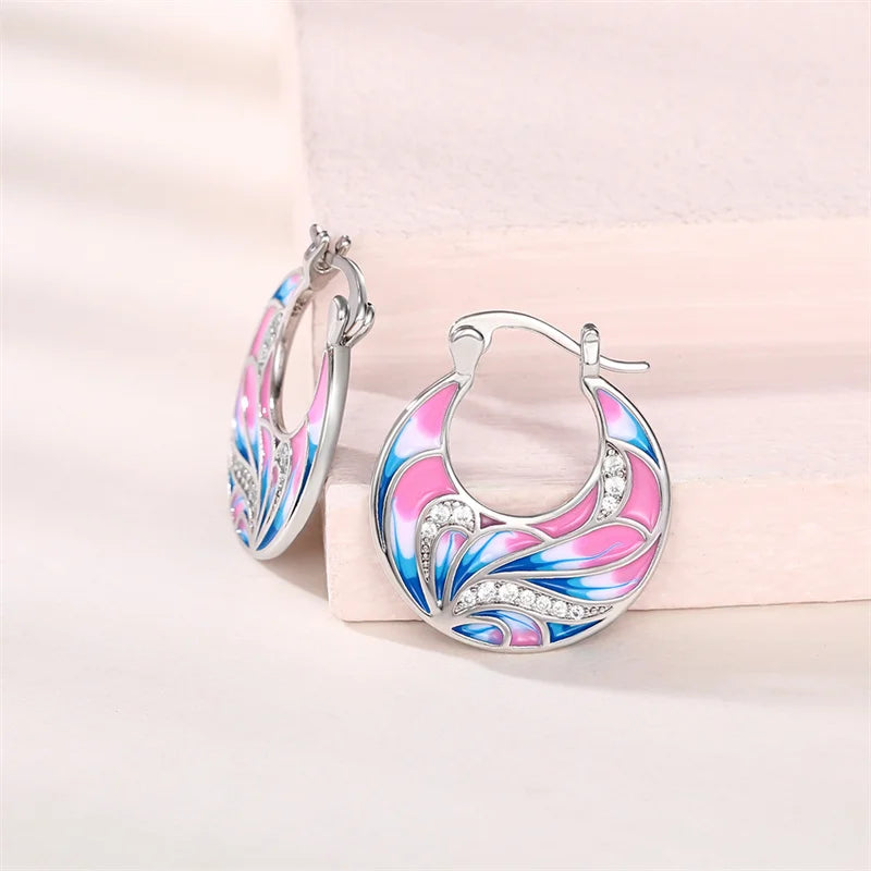 Huitan Special-interested Enamel Hoop Earrings for Women Personality Wedding Engagement Party Ear Accessories Fashion Jewelry