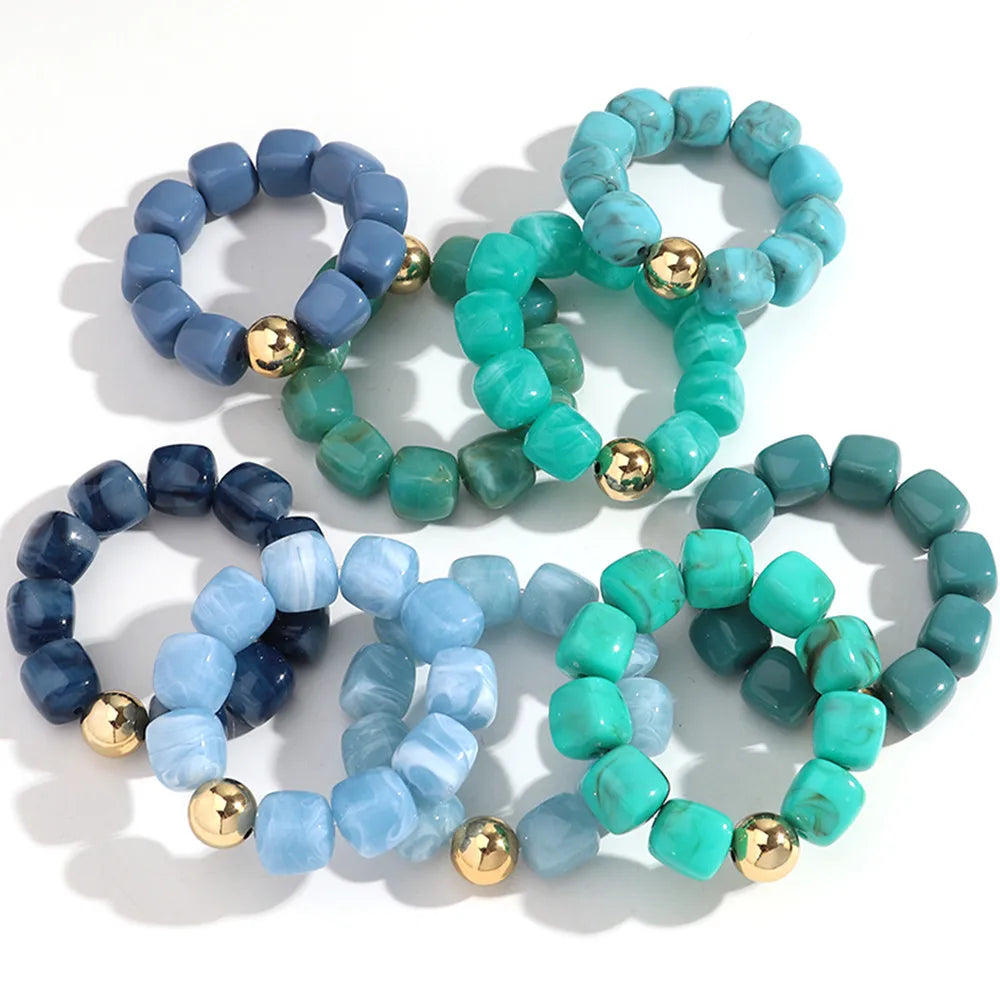 Acrylic Multicolor Irregular Beads Stretchy Bracelets Bangles for Women Resin Marbled Beaded Geometric Elastic Bracelet Jewelry