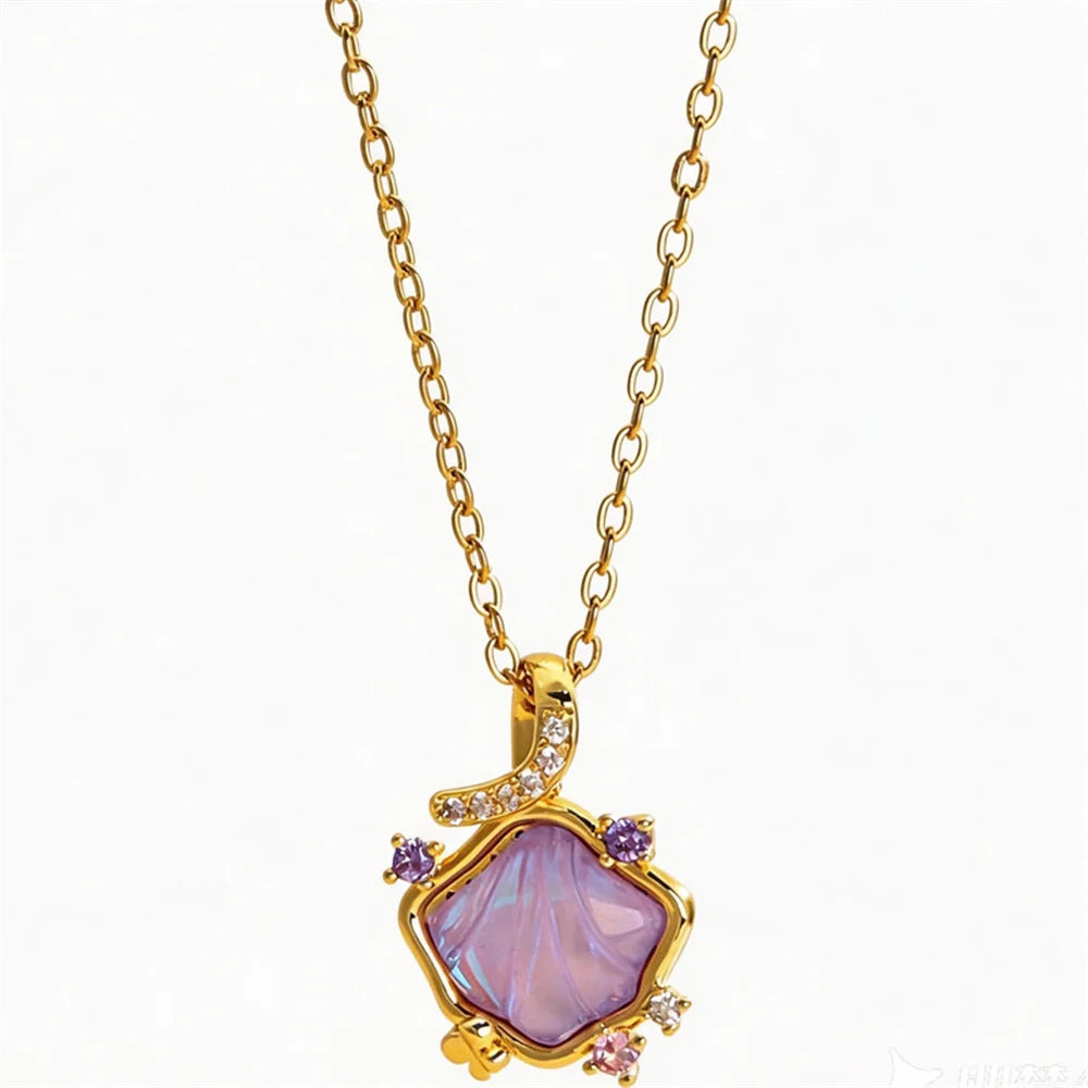 Rainbow Shell Luxury Female Blue Pink Green Zircon 2026 New Trendy Pendant Necklace Gold Silver Color Wedding Jewelry For Women