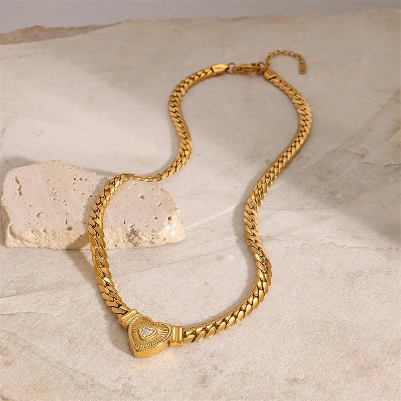 EILIECK 316L Stainless Steel Heart Chokers Necklace For Women New Fashion Collar Neck Chain Waterproof Gold Color Jewelry Gift