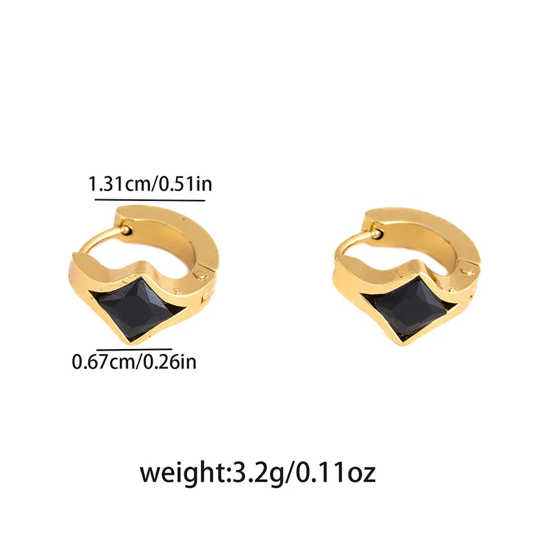 ANENJERY 316L Stainless Steel Geometry Heart Water Drop Zircon Hoop Earrings For Women Men Simple Personality Jewelry Gifts