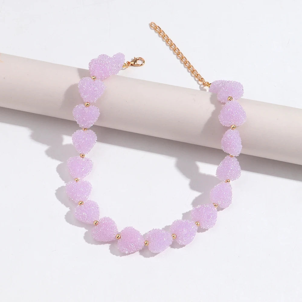 Sweet Candy Colored Resin Love Heart Choker Necklace for Women Cute Geometric Heart Shape Collar Necklace Summer Jewelry Gifts