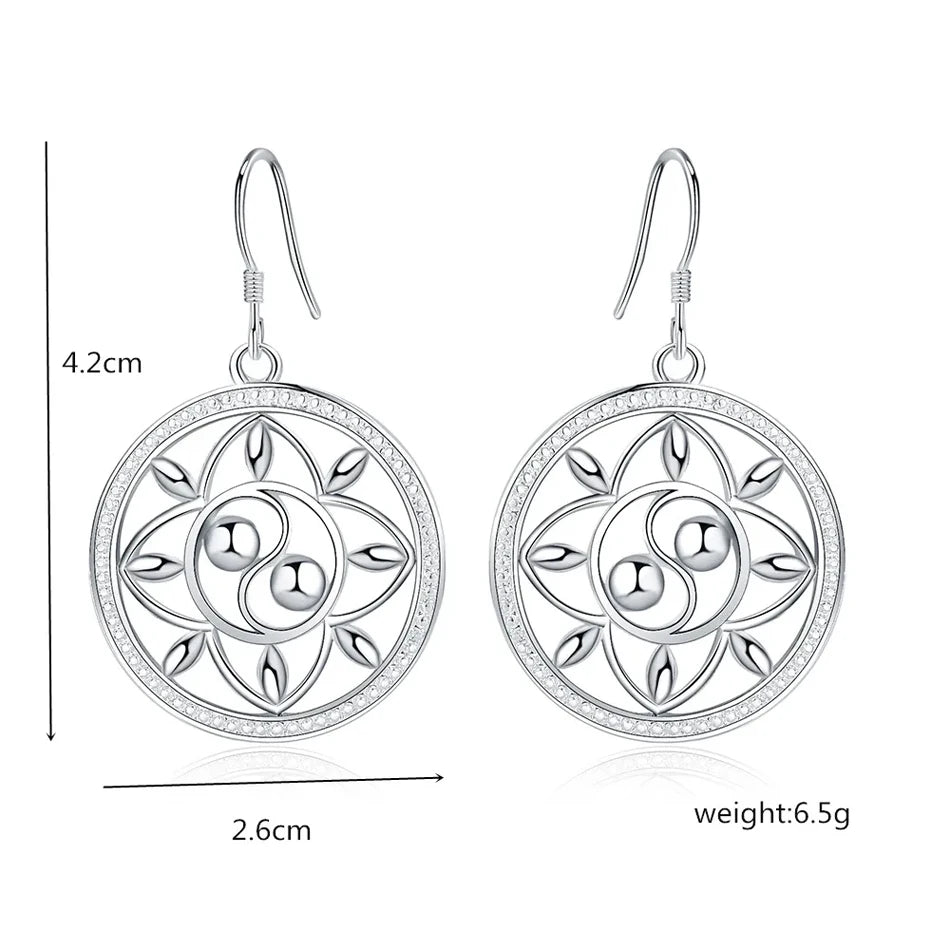 Charm 925 Sterling Silver Fashion circle Earrings for Women High Quality Jewelry Wedding Party Gift drop earrings