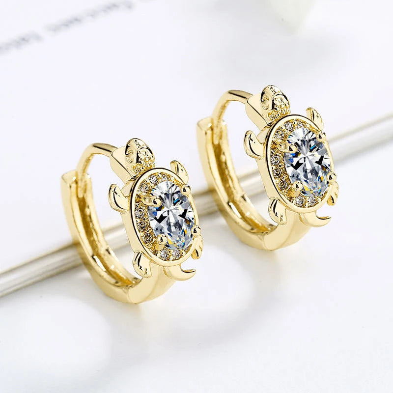 OXTAO Moissanite Cute Turtle Style Hoop Earrings Oval 5x7mm D VVS1 14K Gold Filled Versatile Gold Color Wedding Female Jewelry