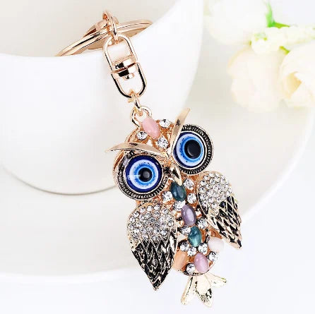 EASYA New Design Crystal Owl Keychain Full Rhinestone Key Ring Key Holders For Women Bag Accessories Cute Animal Car Key Chain