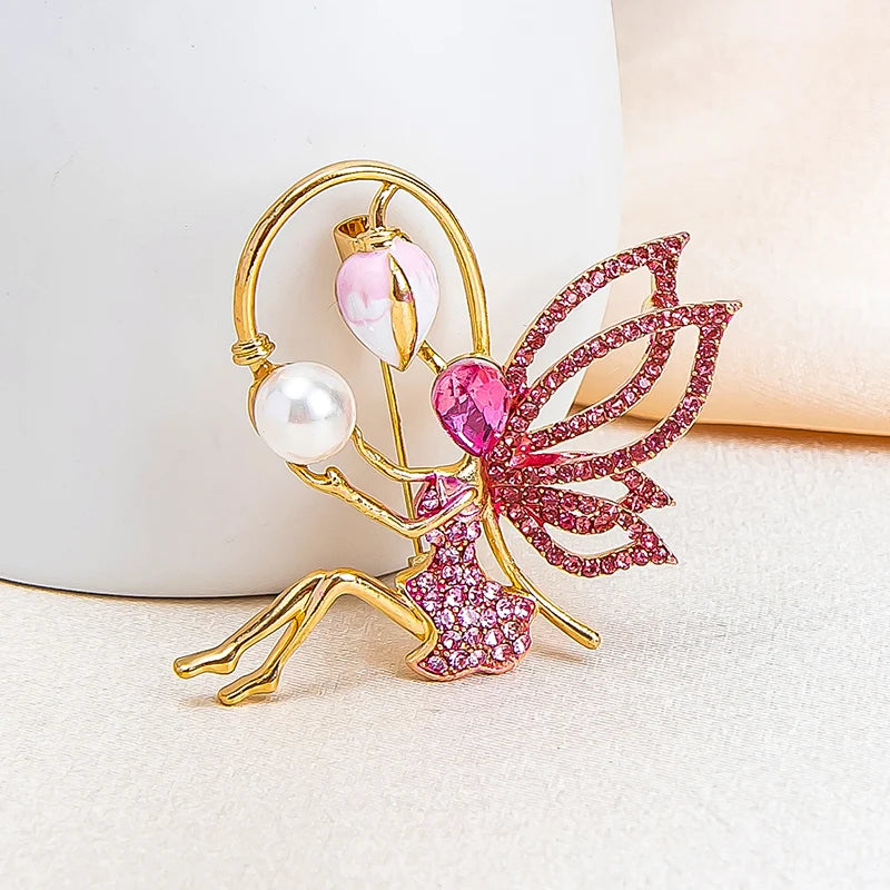 New Crystal Ballerina Pearl Girl Brooch Pin Angel Dancer Dancing Pins Brooches Jewelry for Valentine's Day Gifts