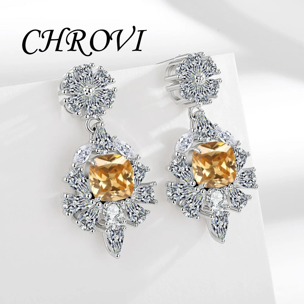 Quality 925 sterling silver chrysanthemum-shaped sugar cube with zircon and fashionable luxurious diamond stud earrings