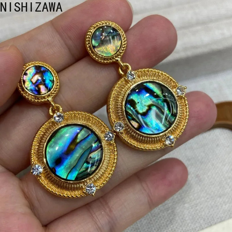 NISHIZAWA Woman Earrings Geometric Palace Style Vintage Hyperbole Jewelry Light Luxury Elegant Fashion Pendientes Mujer