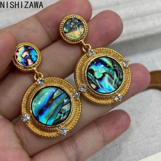 NISHIZAWA Woman Earrings Geometric Palace Style Vintage Hyperbole Jewelry Light Luxury Elegant Fashion Pendientes Mujer