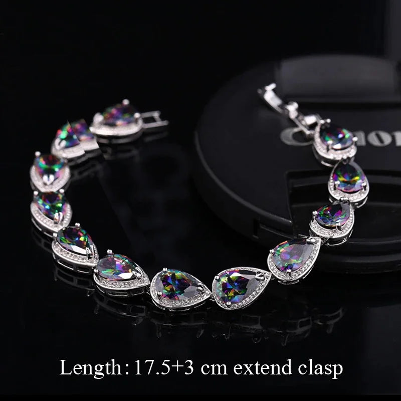 Pera Fashion Women Evening Party Jewelry Natural Light Blue Oval Rainbow Mystic Crystal Stones Bracelets for Birthday Gift B087
