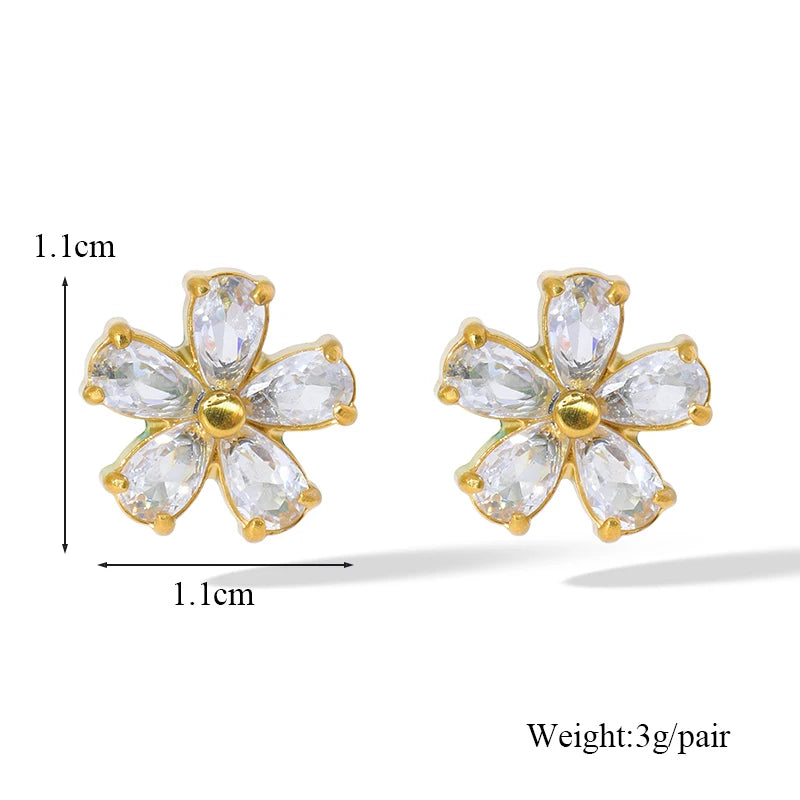 EILIECK 316L Stainless Steel White Zirconia Flower Petal Necklace Bracelet Earrings Set For Women New Trendy Jewelry Party Gift