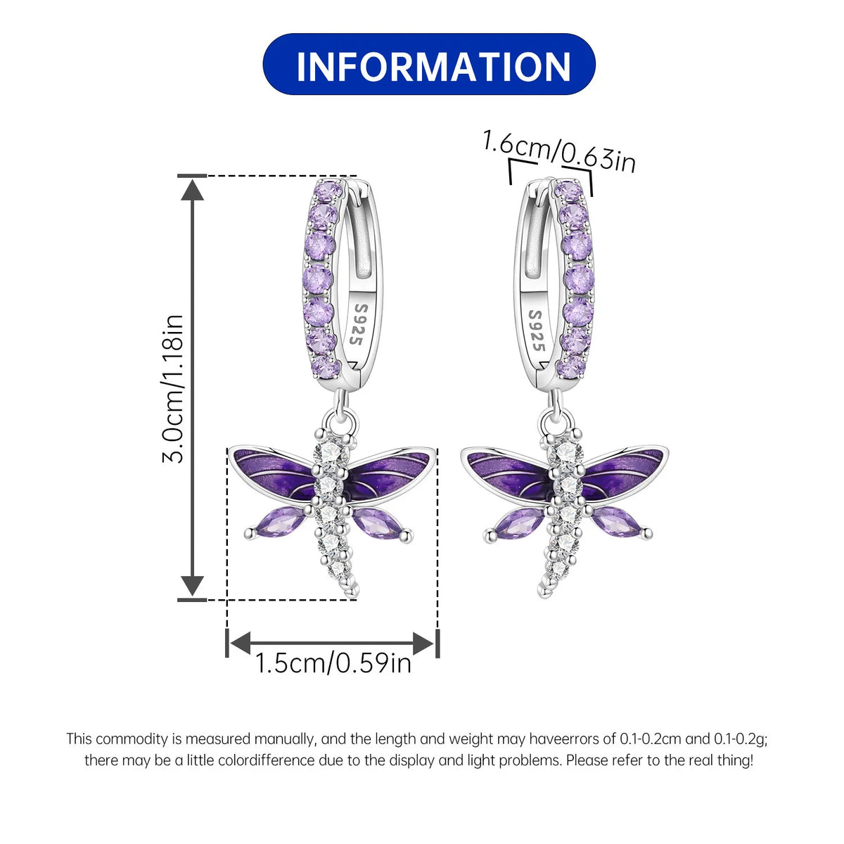 Orstarry 925 Sterling Silver Blue Zircon Dragonfly Drop Earrings Women Earrings Charm Fashion Versatile Party Jewelry Gifts