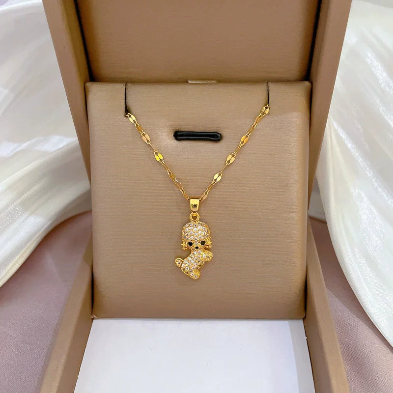 EILIECK 316L Stainless Steel Shine Cubic Zircon Butterfly Pendant Necklace for Girl Gold Color Waterproof Chic Jewelry Party