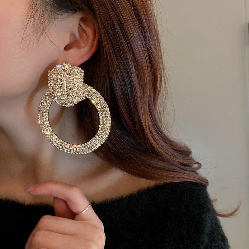 Fashion Geometric Crystal Dangle Earrings for Women Oversize Round Rhinestones Earrings Party Jewelry Gifts