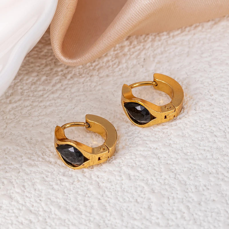 ANENJERY 316L Stainless Steel Geometry Heart Water Drop Zircon Hoop Earrings For Women Men Simple Personality Jewelry Gifts