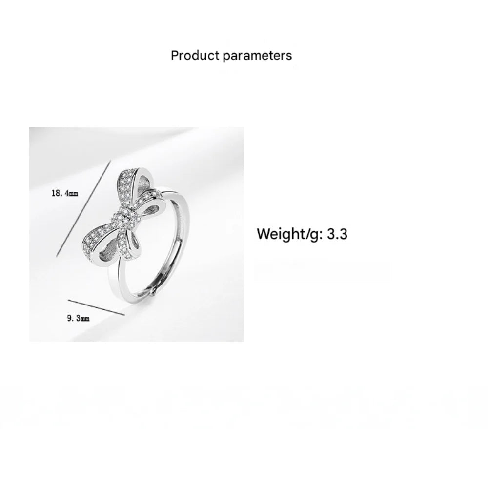 925 Sterling Silver Ring Inlaid With AAAAA Zircon Bow Fashionable Ladies Luxury Elegant Birthday Party Wedding Jewelry Ring Gift