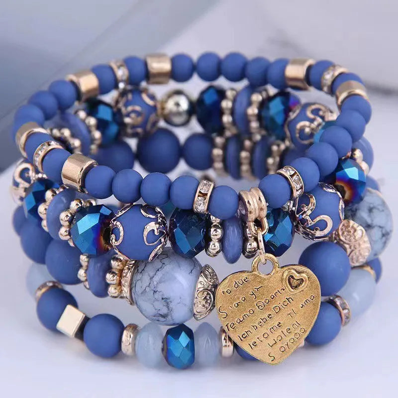 4pcs/set Bohemian Stackable Bead Bracelets for Women Multilayered Bracelet Pendant Charm Stretch Bangles