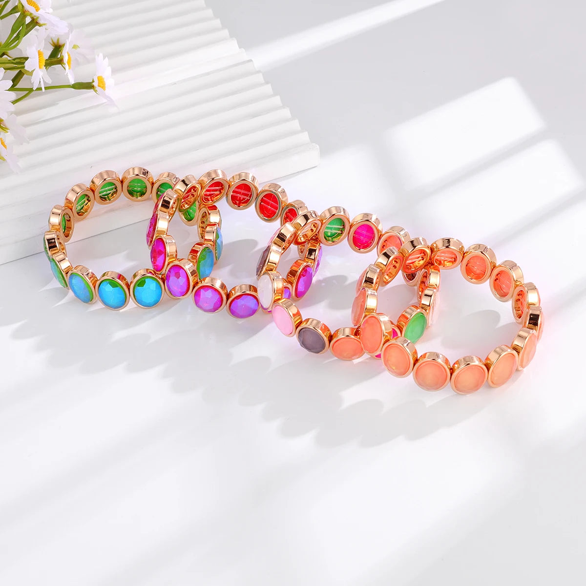 2026 New Arrival Glass Crystal Candy Beads Bracelets Colorful Rhinestone Girl Women Gold Color Bangle Bohemian Style Bracelet