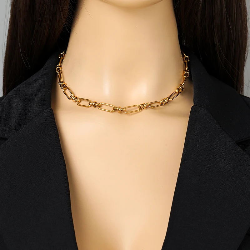 \EILIECK Stainless Steel Metal Gold Color Chain Necklace Bracelet For Women New Fashion Waterproof Collar Jewelry Set Gift Party