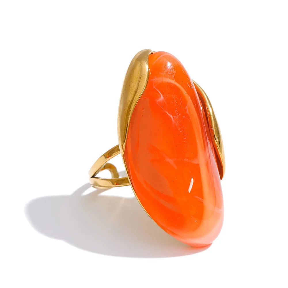 Yhpup 2026 Stainless Steel Multi-Color Resin Adjustable Ring PVD Hot Style Y2K Fashion Attractive Trend Finger Jewelry Wholesale
