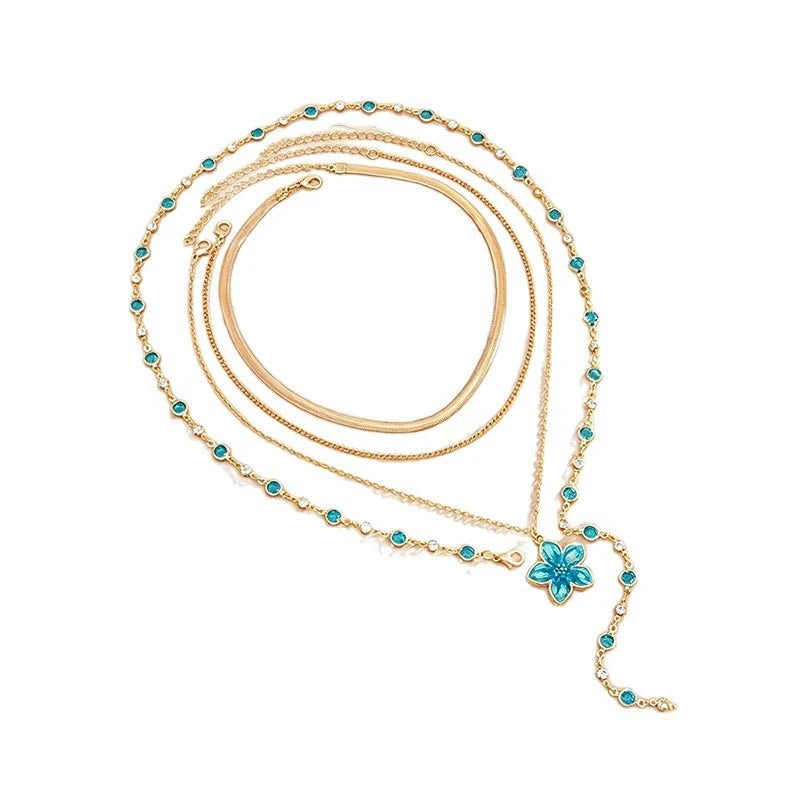 4Pcs/Set Summer Flower Pendant Multi Layer Crystal Pearl Gold Color Chain Necklace Sets For Women 2026 Trendy Boho Neck Jewelry