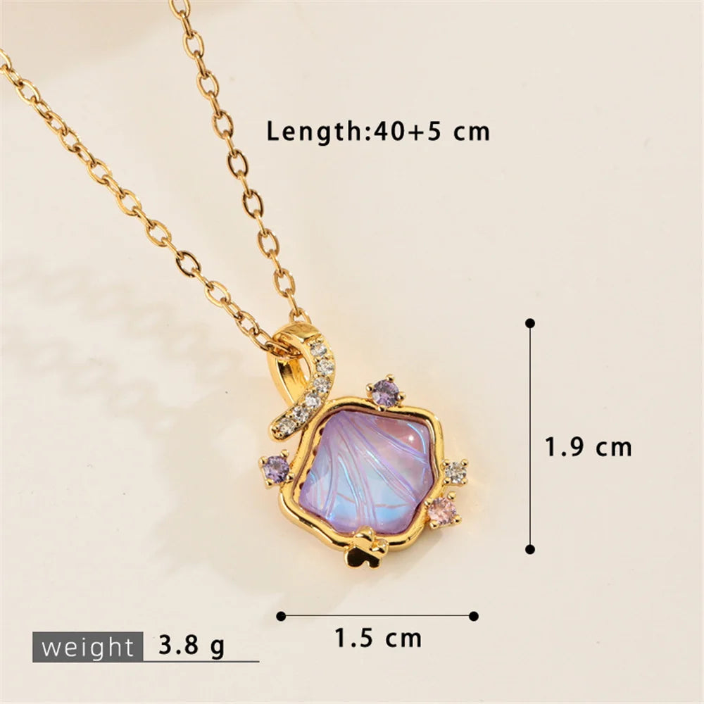 Rainbow Shell Luxury Female Blue Pink Green Zircon 2026 New Trendy Pendant Necklace Gold Silver Color Wedding Jewelry For Women