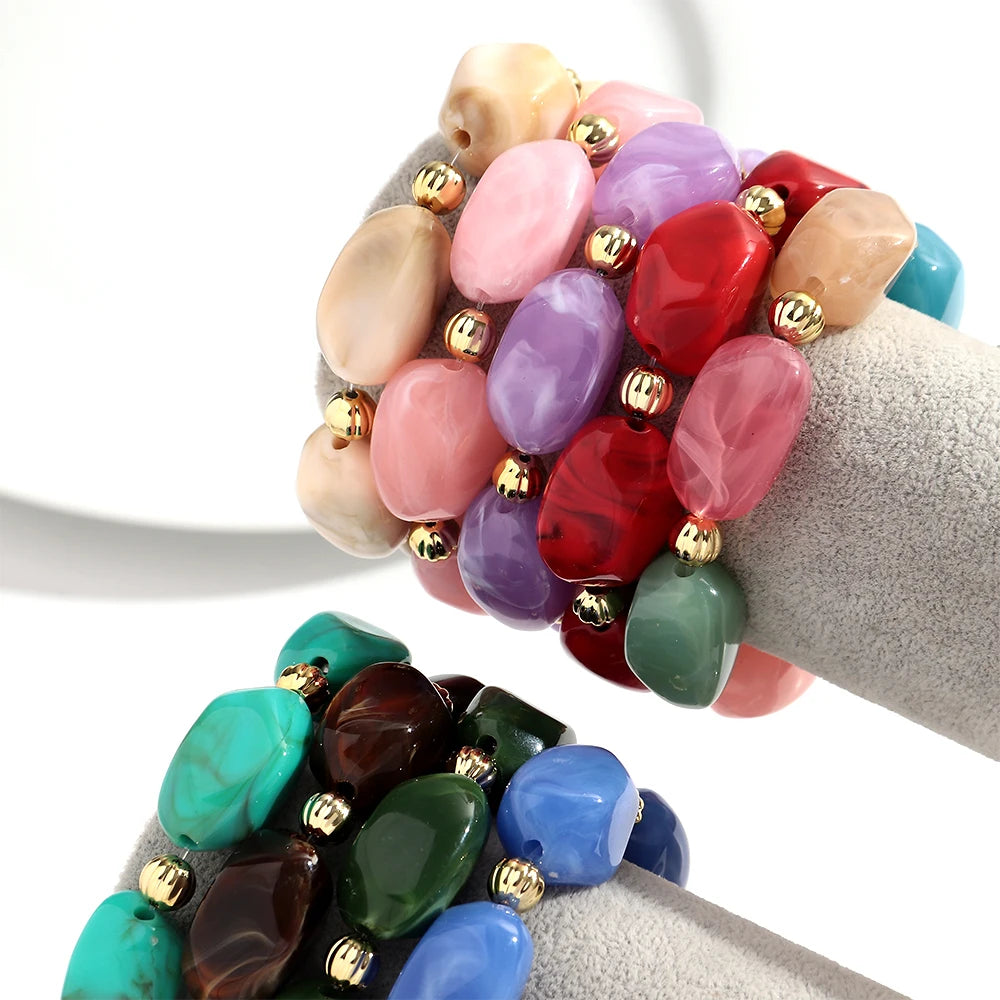 Fashion Acrylic Marbled Irregular Geometry Beads Stretch Bracelet Elegant Colorful Cuff Bangle Bracelets 2026 Trendy Jewelry