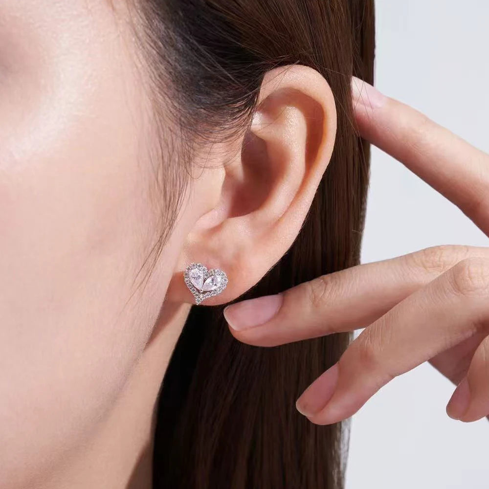 Heart Shape All Moissanite Stud Earrings for Women Round Pear Cut Lab Diamond 100% S925 Silver Screw Back Wedding Jewelry Gifts
