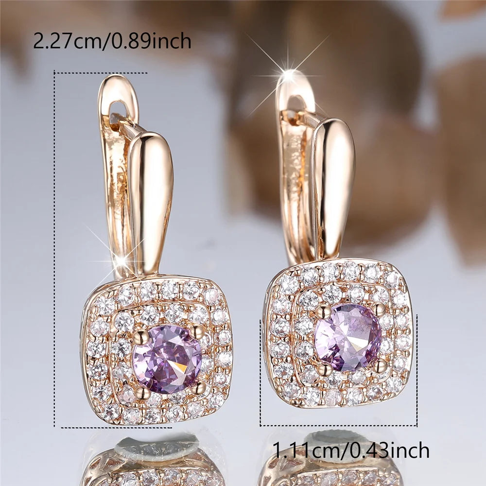 Charm Female White Purple Crystal Zircon Stone Hoop Earrings Gold Color Simple Wedding Jewelry For Women