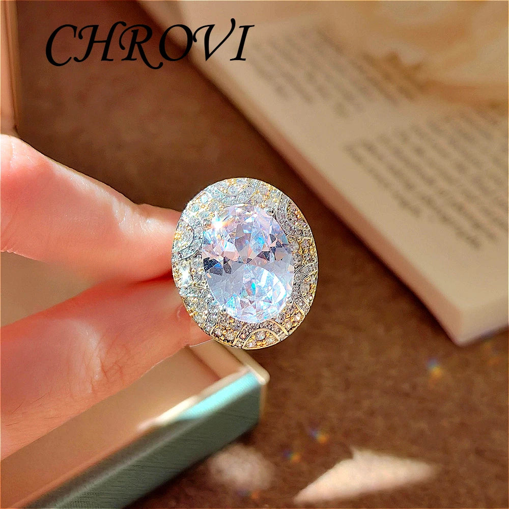 Luxury-Style 925 Sterling Silver Two-Colored Pendant Necklace Stud Earrings White Diamond Ring Gemstone Set