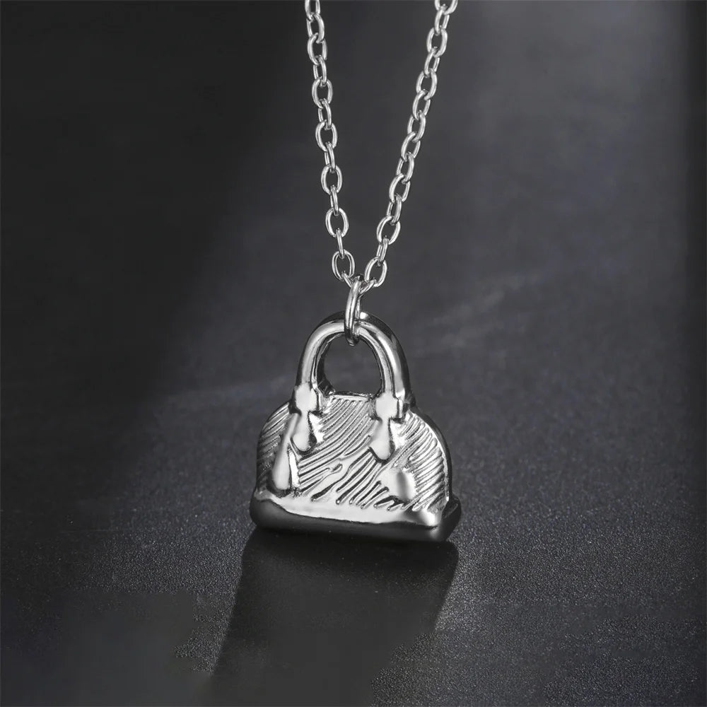 My Shape Fashion Handbag Necklace for Women Ladies Lovely Purse Shape Pendants Chain Stainless Steel Jewelry Party Gift Trendy