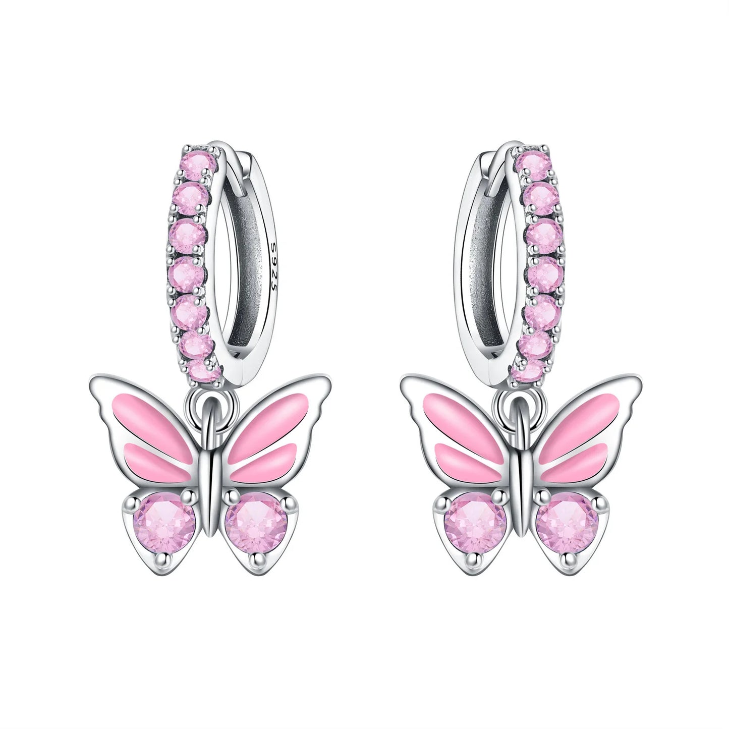 Hot Sale Original 925 Sterling Silver Zircon Pink Doughnut Earrings Flower Paw Print Design Women Party Jewelry Gifts Ear Loops