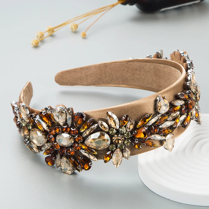 Hair Band Baroque Fashion Shiny Glass Diamond Vintage Headband Light Luxury Temperament Trend Party Wide Edge Hair Accessories