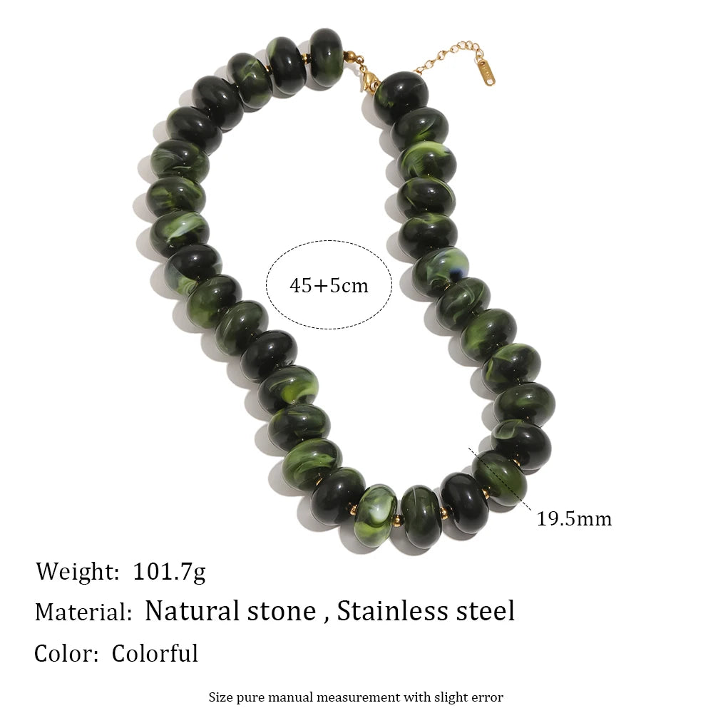 E.B.belle Colorful Bohemian Flat Disc Bead Necklace Stainless Steel 18K Gold Plated Bead Choker Summer Beach Women Jewelry Gift