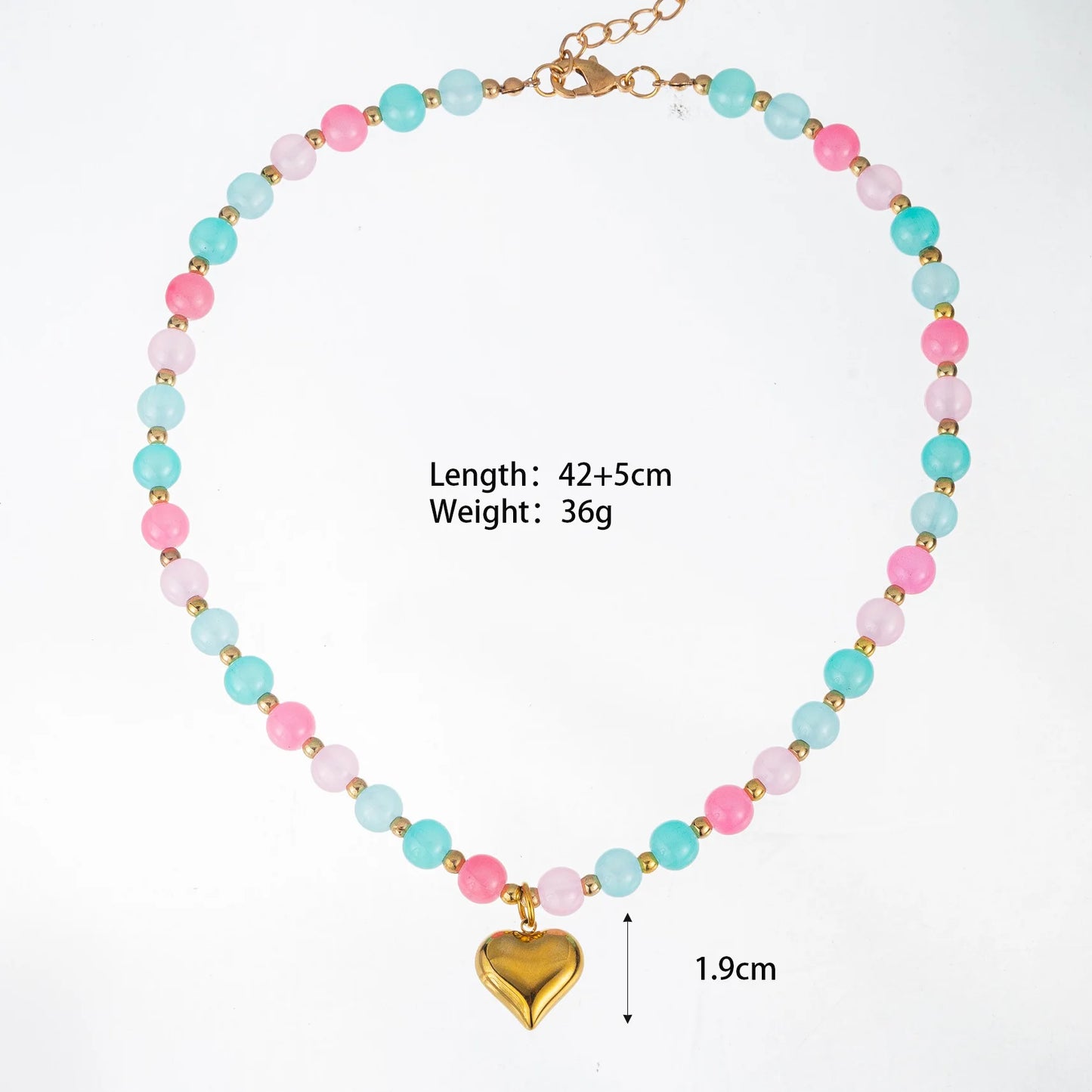 Pink Natural Stone Beaded Necklace with Natural Stone Beaded Necklace Pendant for Women Stainless Steel Choker Summer Jewelry
