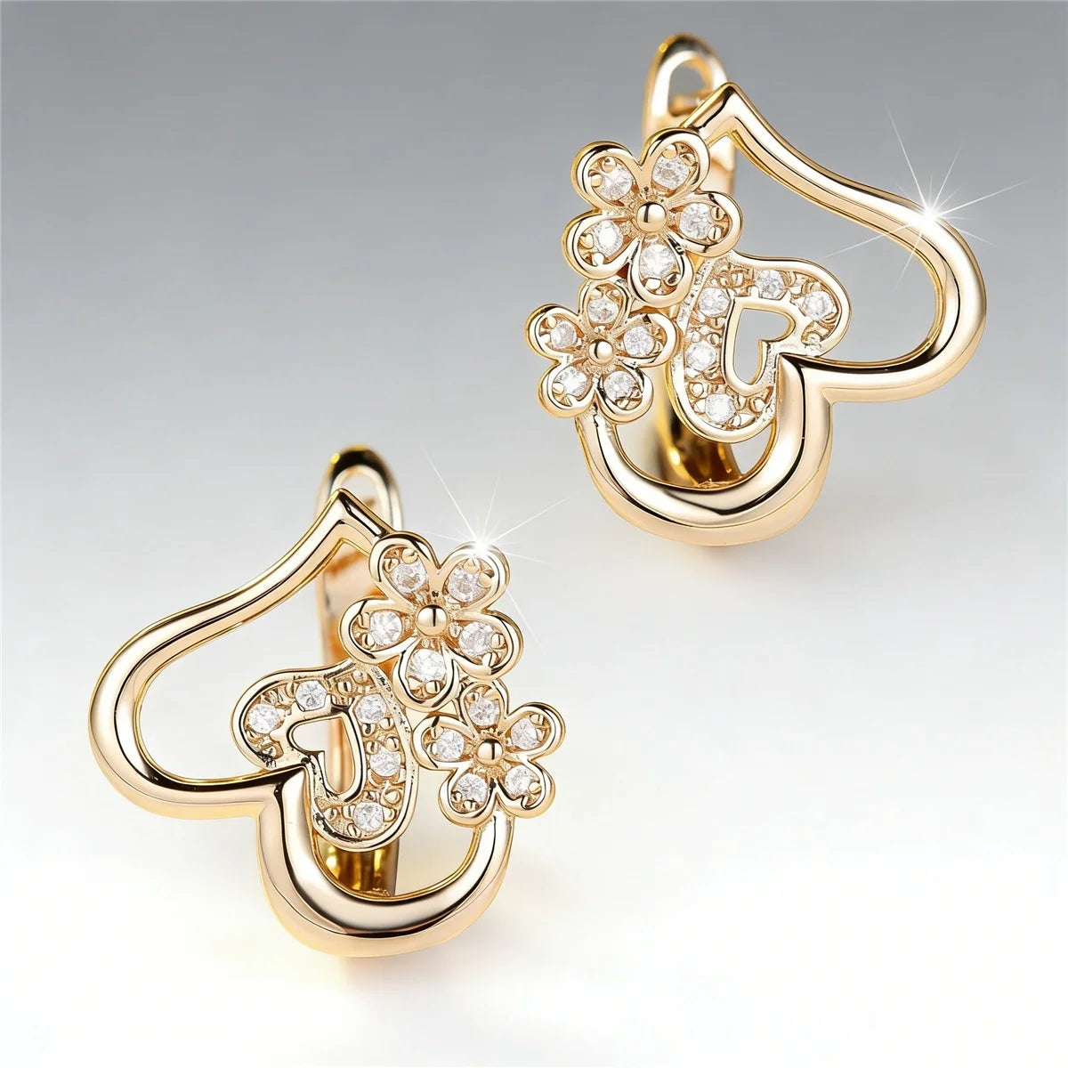Small Heart Flower White Zircon Stone Fashion Hoop Earrings Charm Cute Female Gold Color Wedding Jewelry For Women