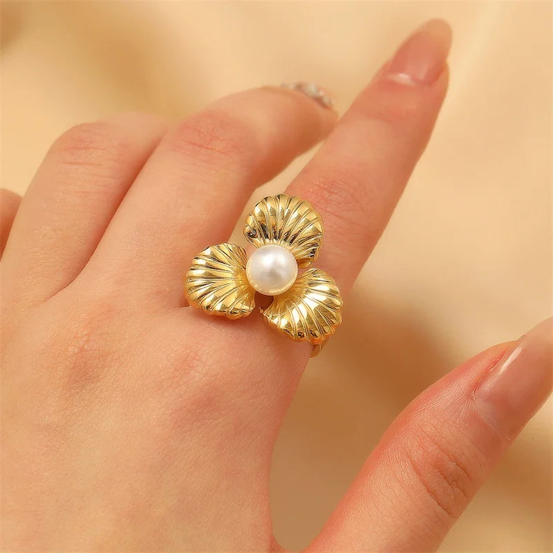 EILIECK  316L Stainless Steel New Design Dragonfly Ring Jewelry Women 18 K Plated Metal Texture Gold Color Ring Accessories