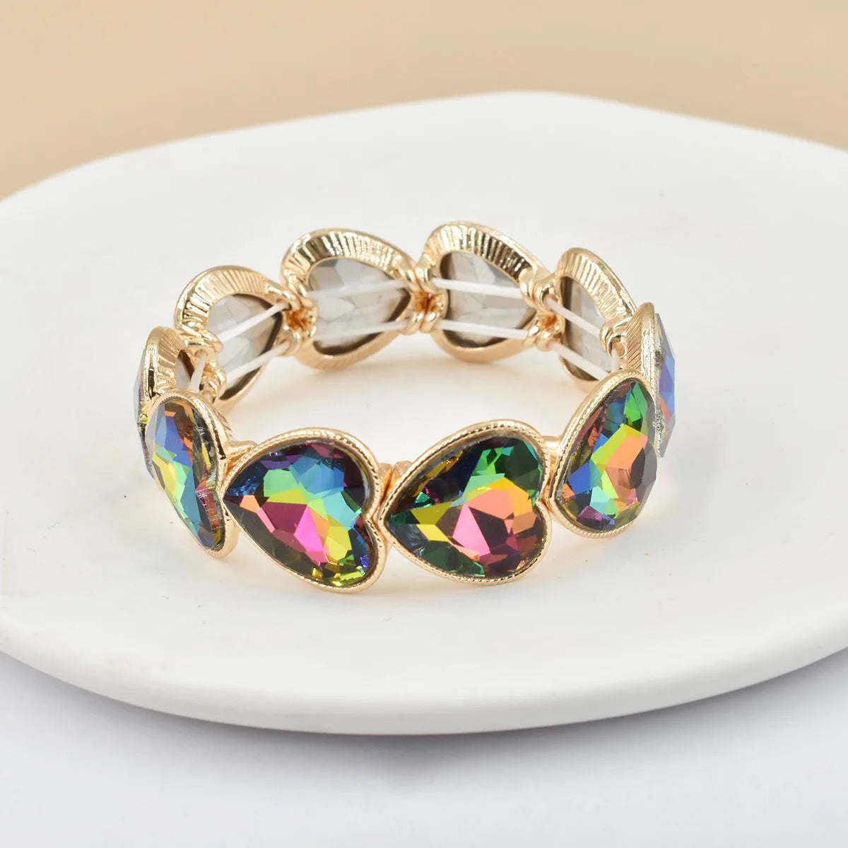 2026 New fashion crystal Women bracelet geometry thread red white blue charms elastic band heart shaped glass Atmospheric Love