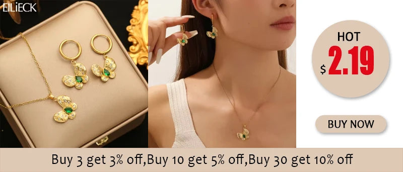 EILIECK Purple Crystal Zirconia Pearl Necklace Earrings Trendy Stainless Steel Waterproof Jewelry Set Golden Metal Texture Women
