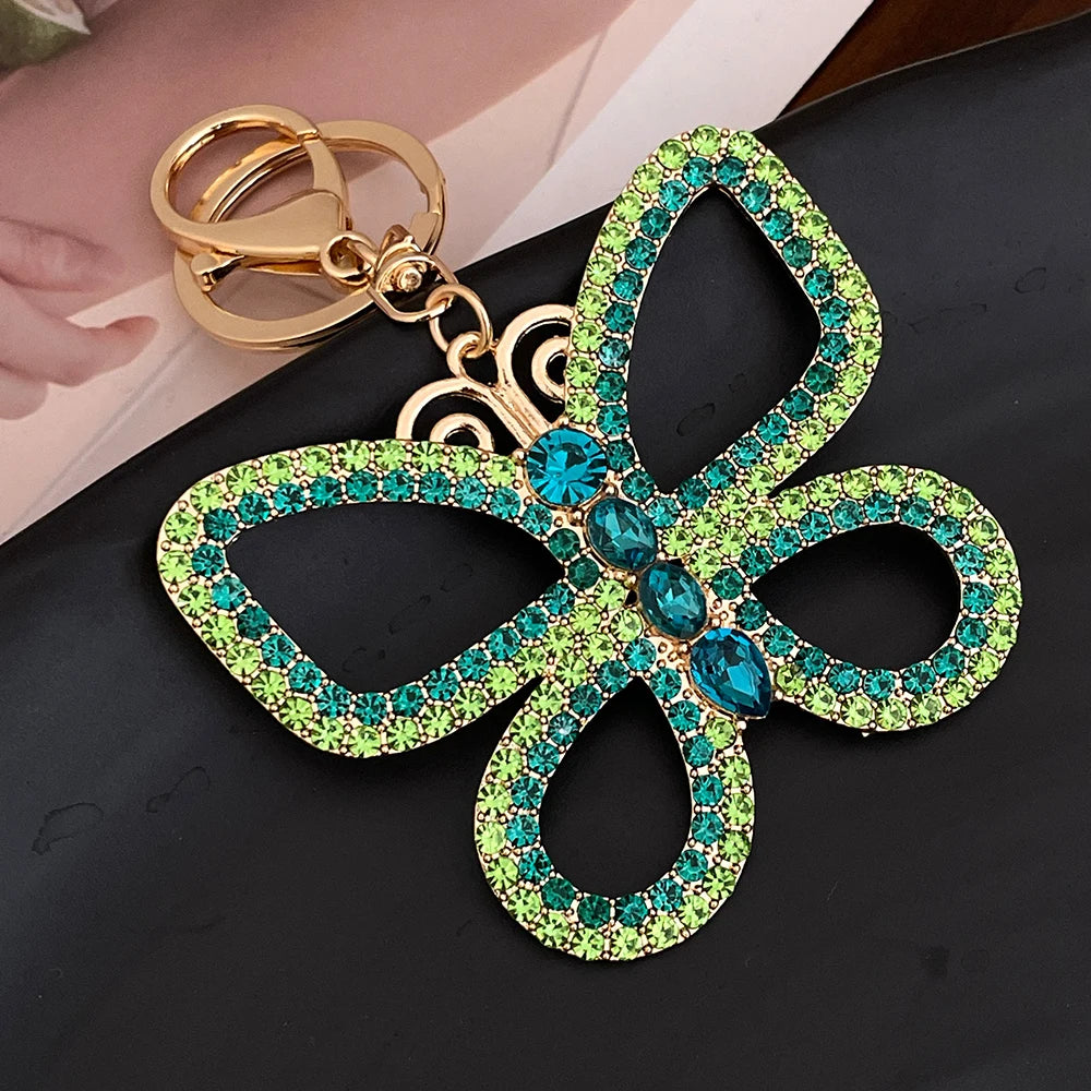 Large Crystal Mixed Color Butterfly Keychain Hollowed-out Design Women's Luxury Bag Pendant Souvenir Gift