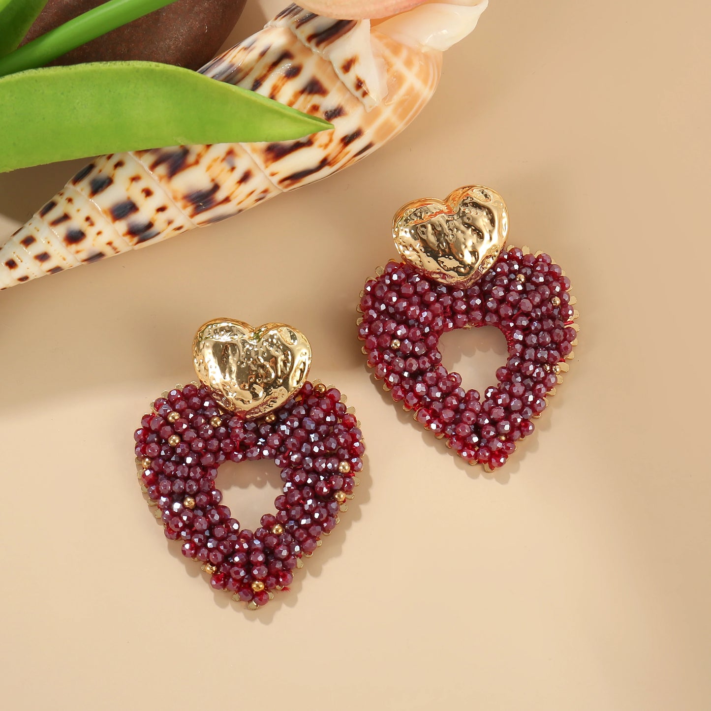 Badu Big Heart Shape Drop Earrings Handmade Crystal Beads Earrings for Women Boho Fashion Jewelry Gifts