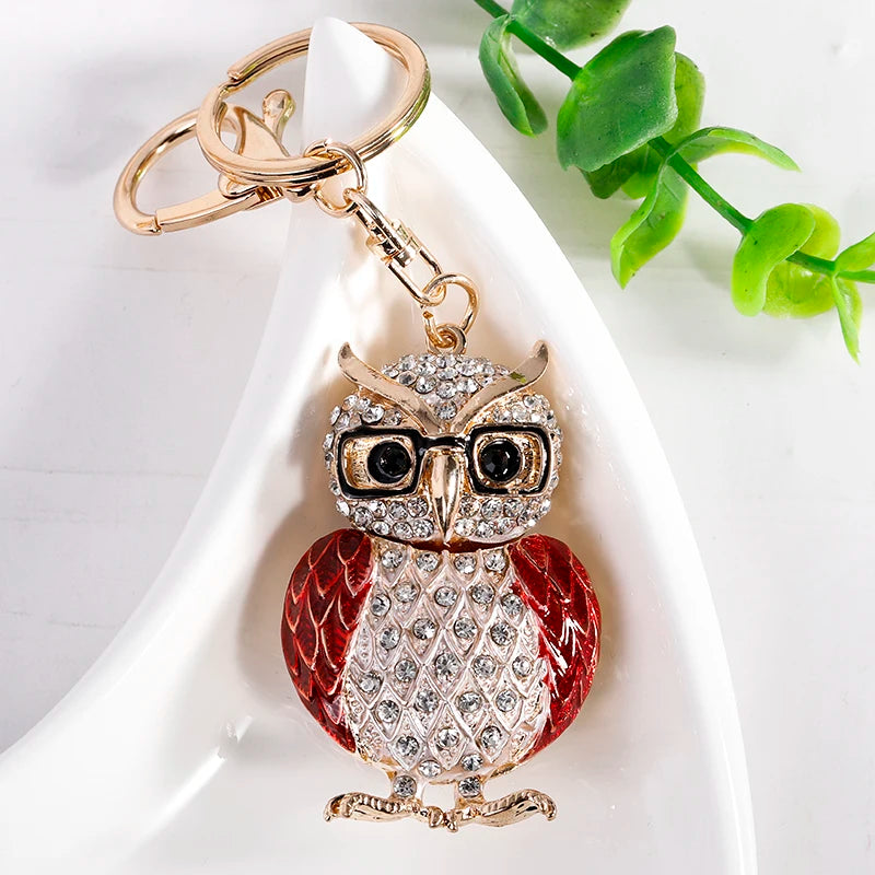 EASYA New Design Crystal Owl Keychain Full Rhinestone Key Ring Key Holders For Women Bag Accessories Cute Animal Car Key Chain