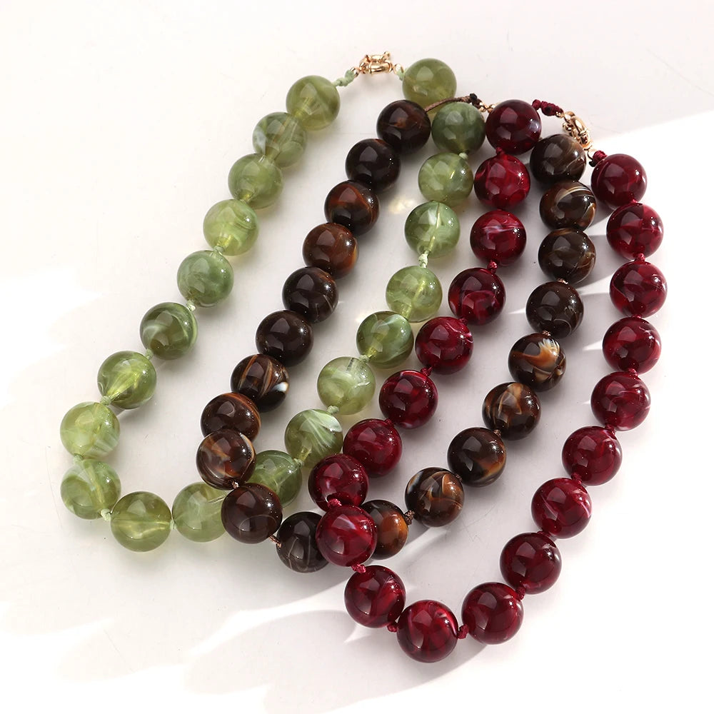 Trendy Multicolor Big Round Beads Choker Necklace for Women Acrylic Geometric Beaded Handmade Knot Necklaces Jewelry Gifts
