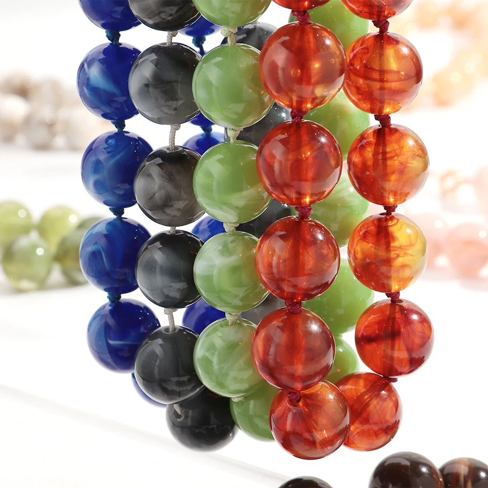 Trendy Multicolor Big Round Beads Choker Necklace for Women Acrylic Geometric Beaded Handmade Knot Necklaces Jewelry Gifts