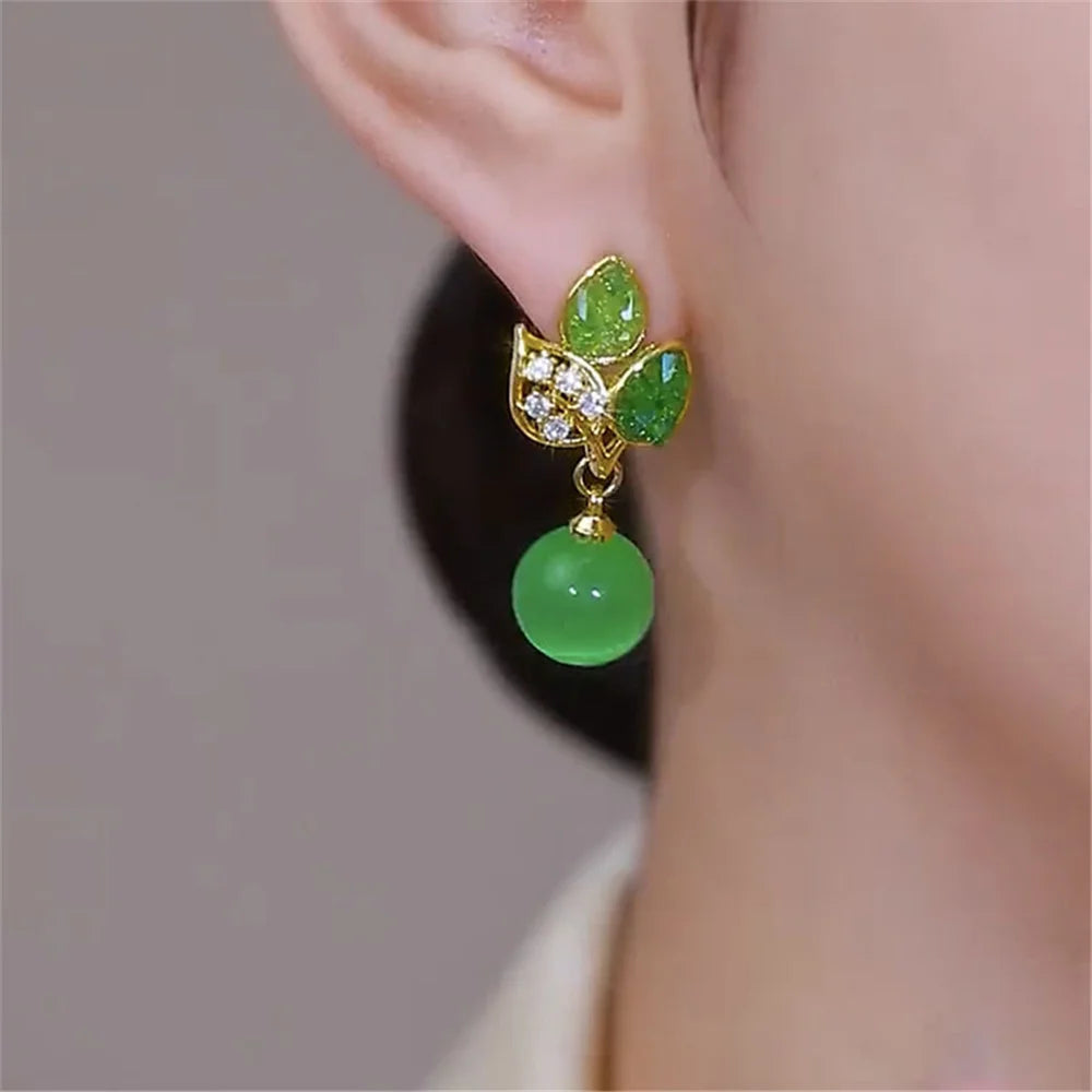 Female Gold Color Small White Green Zircon Stone Stud Earrings Lovely Bridal Wedding Jewelry For Women
