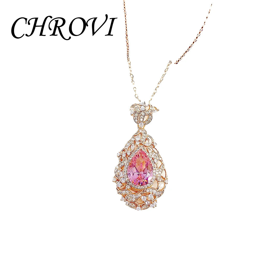 Luxury-Style 925 Sterling Silver Cherry Blossom Pink Zircon Necklace for Women - Retro Pendant Necklace