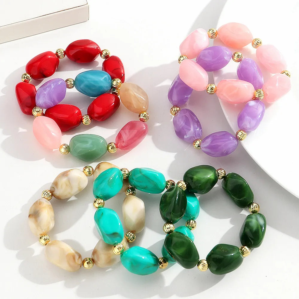 Fashion Acrylic Marbled Irregular Geometry Beads Stretch Bracelet Elegant Colorful Cuff Bangle Bracelets 2026 Trendy Jewelry