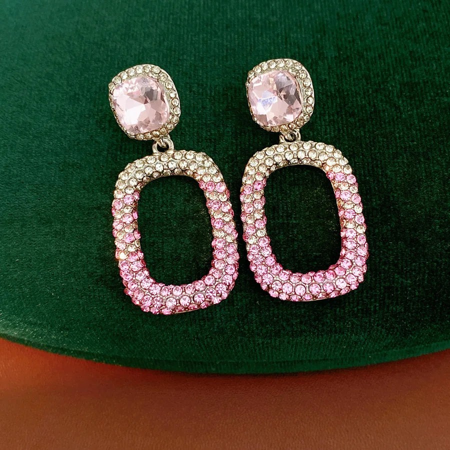 Rhinestone Hollow Square Dangle Earrings Personality Elegant Exquisite Light Luxury High Grade Fashion Ear Jewelry for Women