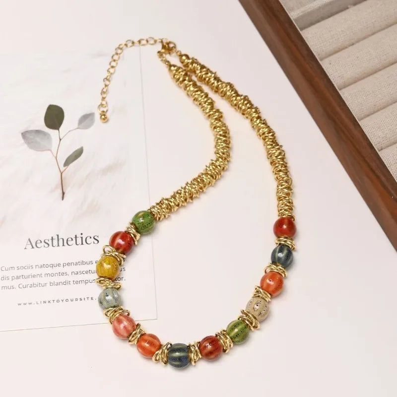 NISHIZAWA Colorful Necklaces for Women Palace Style Elegant Fashion Chokers Jewelry Beaded Hyperbole Retro Collares Para Mujer
