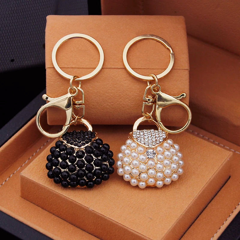 Fashion key chains key rings Metal Charm Pearl Bag Key Chain Tassel Key Ring Car Bag Keychain For Women Jewelry Accessories Gift